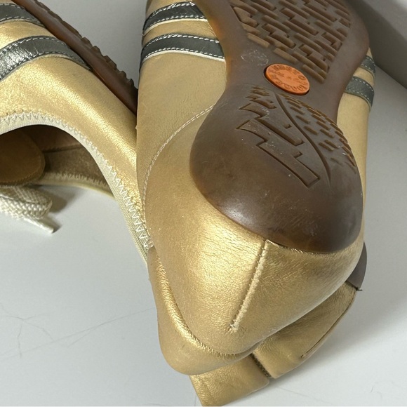 Sesto Meucci Leather Metallic Gold Lace Up Sneakers with Dark Stripes - Picture 6 of 16